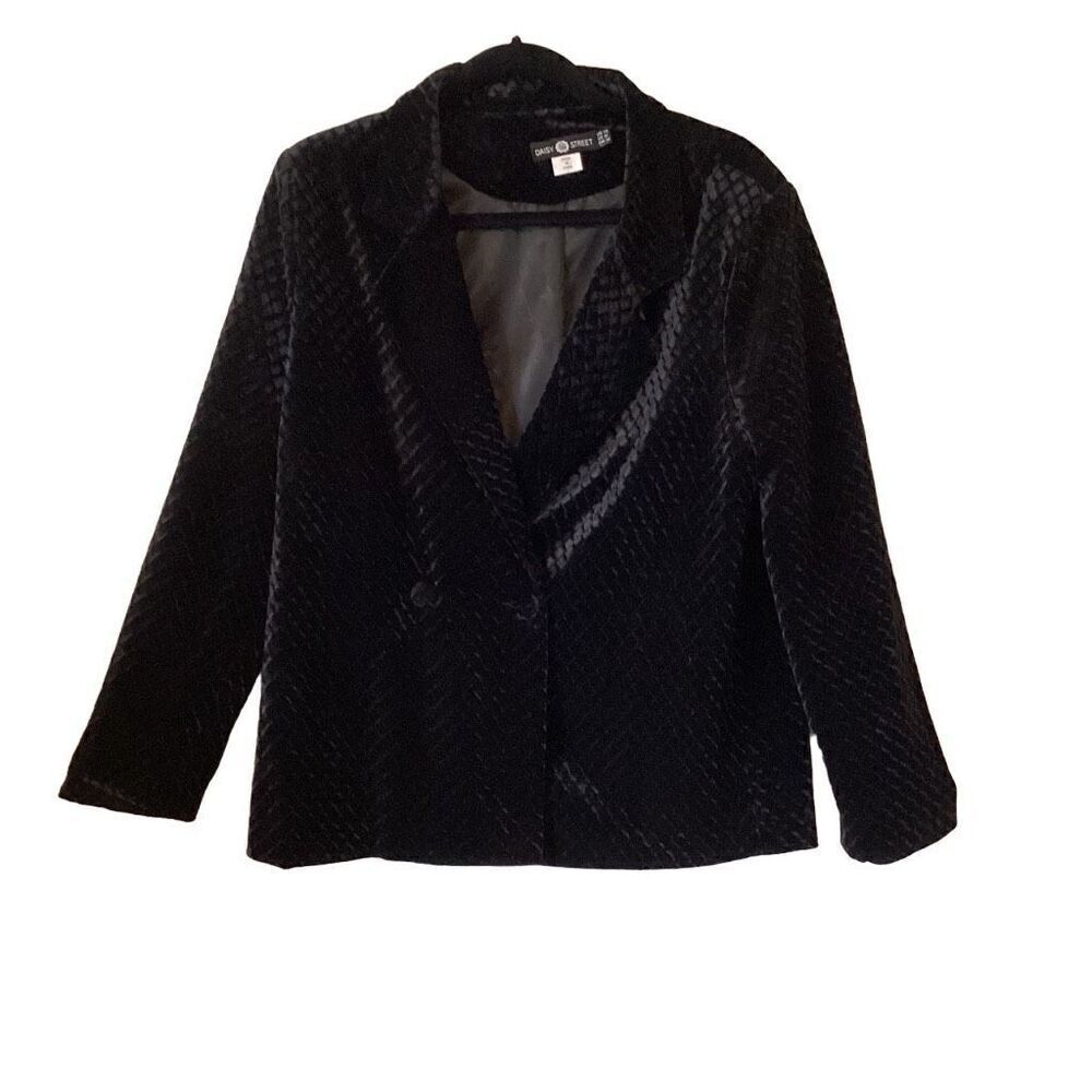 Daisy Street Jacket Retro 90’s Black Cut Velvet Boxy Double Breasted Size M